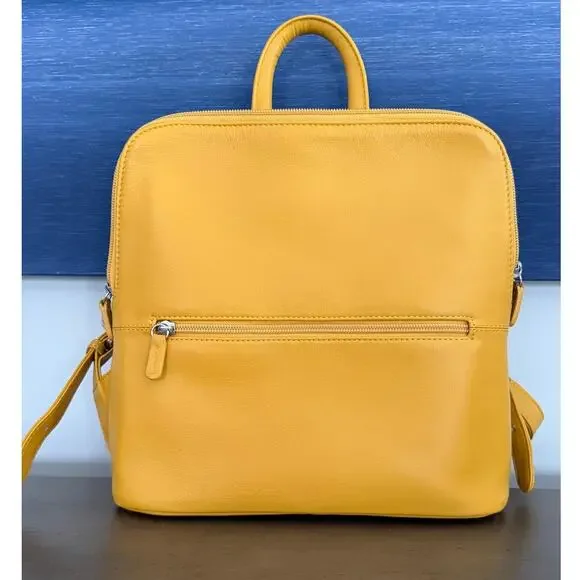 ili New York Genuine Leather Mustard Yellow Mini Backpack Travel Purse - Picture 1 of 8